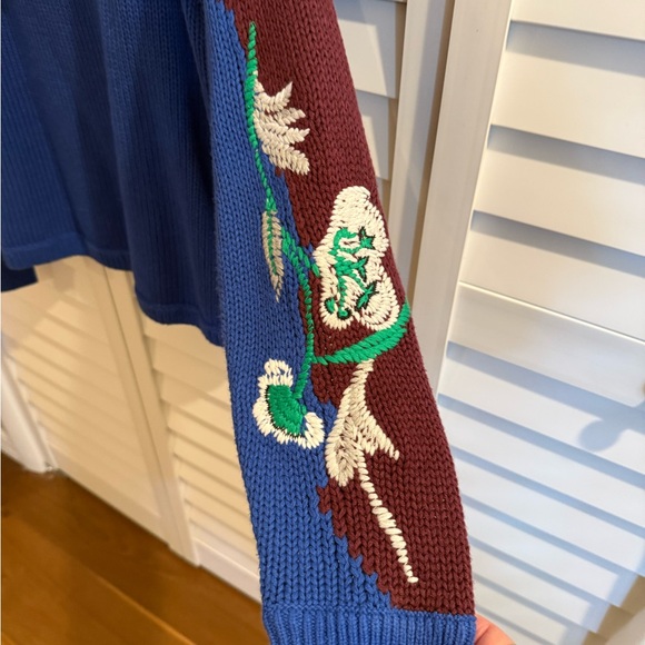 CAbi Blue and Burgundy Sweater with Green and White Accents - Picture 5 of 8